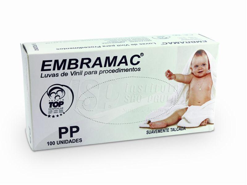 Luva de Vinil para Procedimento, Suavamente Talcada, Resistente e Totalmente Impermeável - Caixa com 100 Unidades - Embramac