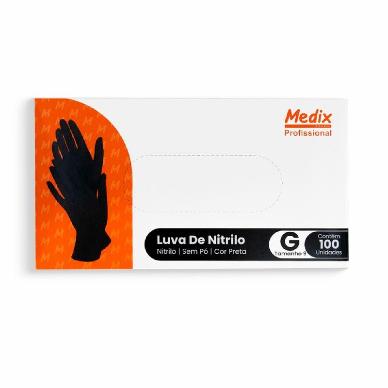 Luva de Nitrilo Preta - Uso Geral - Sem Pó - 100un - Medix Brasil