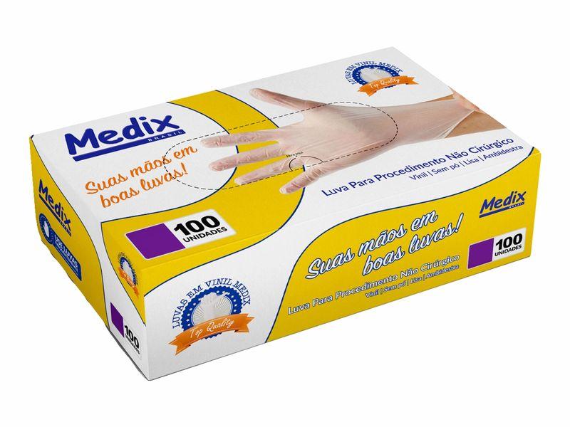 Luva de Vinil para Procedimento Não Cirúrgico - Sem Pó - 100un - Medix Brasil